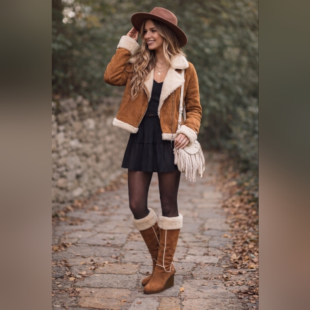 UGG Women's Tan and Chestnut Sandra Wedge Boots - Picture 2 of 16